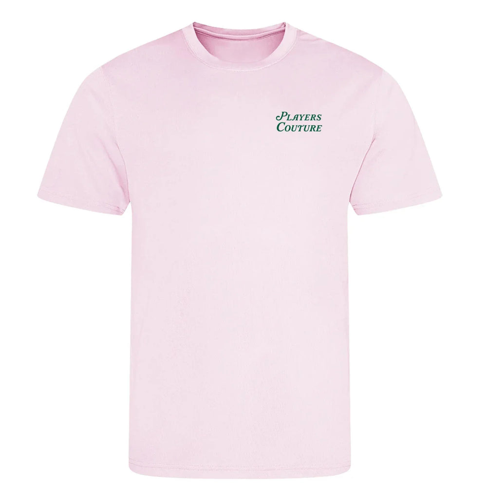 Golf Script t-shirt – pink men's t-shirt featuring the Golf Script Players Couture logo