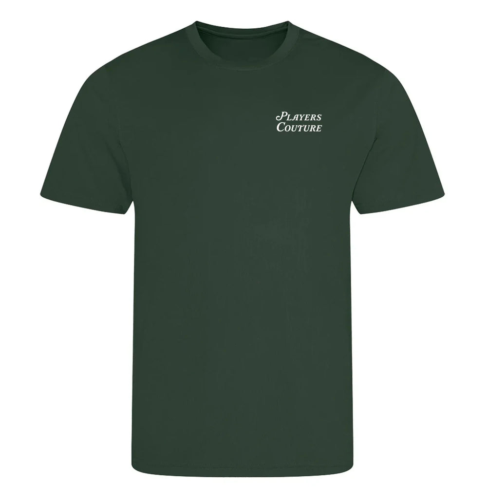 Golf Script t-shirt – green men's t-shirt featuring the Golf Script Players Couture logo