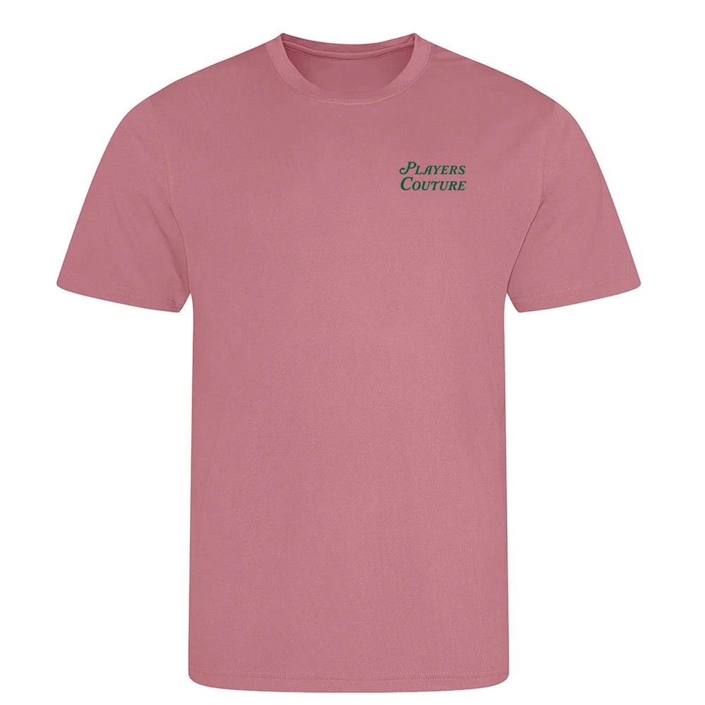 Golf Script t-shirt – pink men's t-shirt featuring the Golf Script Players Couture logo