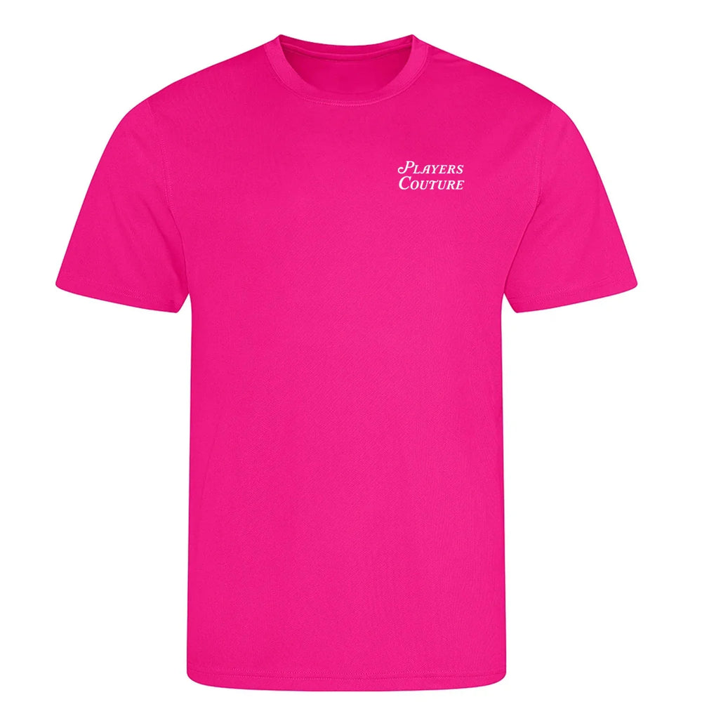 Golf Script t-shirt – pink men's t-shirt featuring the Golf Script Players Couture logo