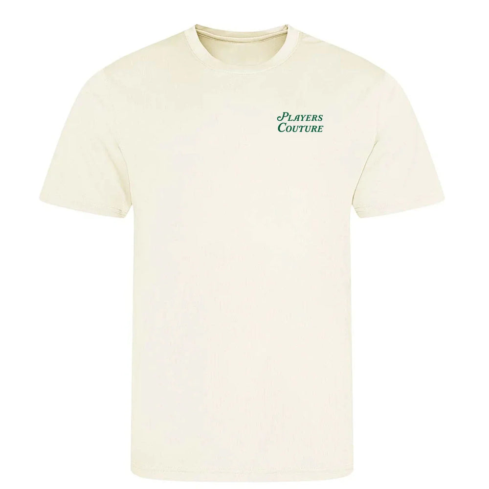 Golf Script Logo Men's T-Shirt – close-up detail shot of the Golf Script Players Couture logo design