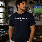 Matt Le Tissier Men's T-Shirt — lifestyle photo, Navy t-shirt