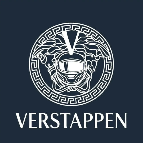 Max Verstappen Logo Men's Hoodie – navy close-up detail shot of the Max Verstappen Players Couture logo design