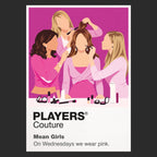 Mean Girls Cady and the Plastics in pink against the social map of North Shore High School Icon Frame artwork in black