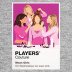 Mean Girls Cady and the Plastics in pink against the social map of North Shore High School Icon Frame artwork in grey