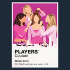Mean Girls Cady and the Plastics in pink against the social map of North Shore High School Icon Frame artwork in navy