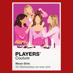 Mean Girls Cady and the Plastics in pink against the social map of North Shore High School Icon Frame artwork in red