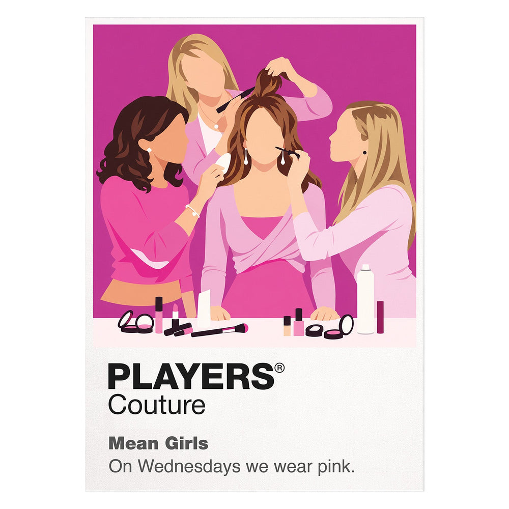 Mean Girls Cady and the Plastics in pink against the social map of North Shore High School Icon Frame artwork on white