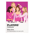 Mean Girls Cady and the Plastics in pink against the social map of North Shore High School Icon Frame artwork on white