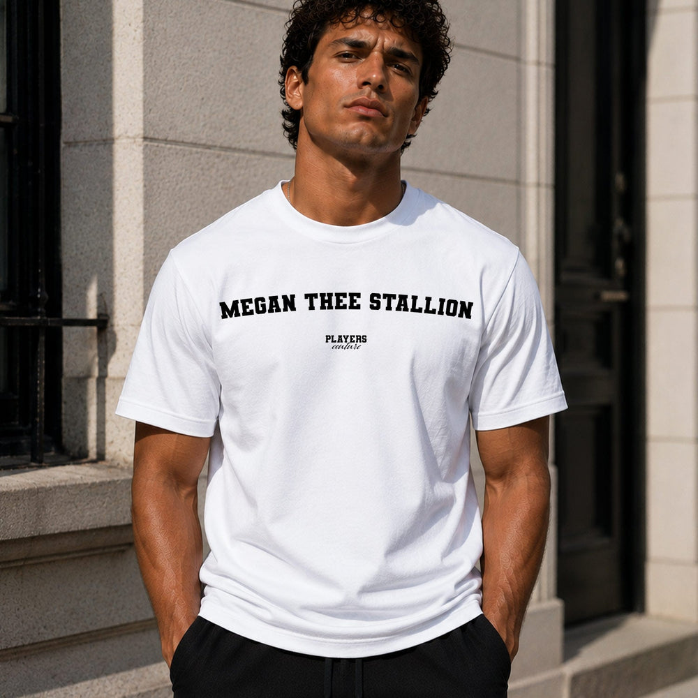 Megan Thee Stallion Men's T-Shirt — lifestyle photo, White t-shirt