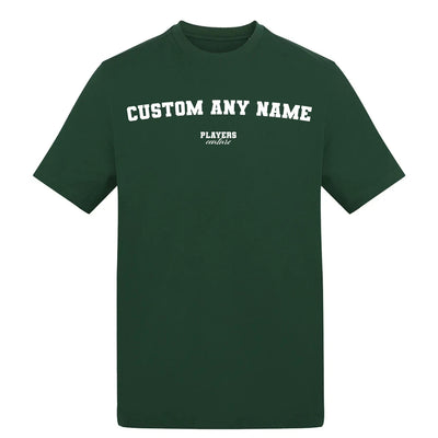 Custom Create Any Name t-shirt – white men's t-shirt with black Custom Create Any Name letters and Players Couture logo on