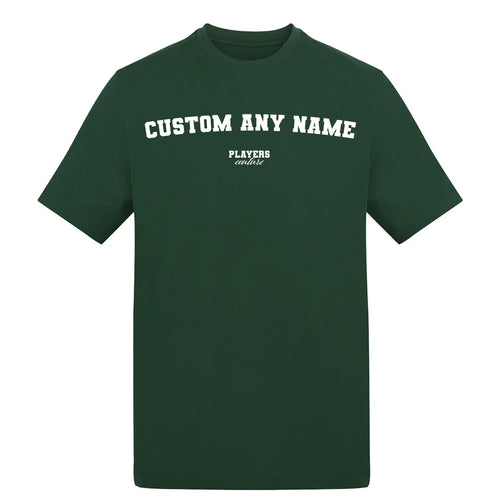 Custom Create Any Name t-shirt – white men's t-shirt with black Custom Create Any Name letters and Players Couture logo on