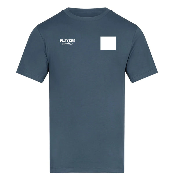 Custom Upload Your Logo Men's Cotton T-Shirt – close-up detail shot of the Custom Upload Your Players Couture logo design