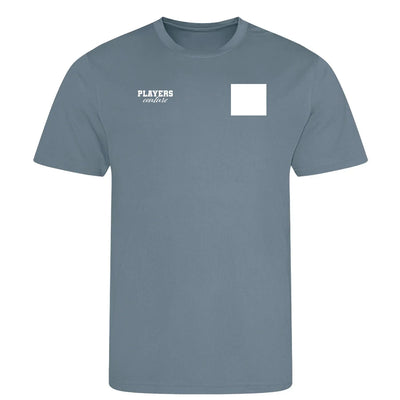 Custom Upload Your Logo Men's Sports T-Shirt – close-up detail shot of the Custom Upload Your Players Couture logo design