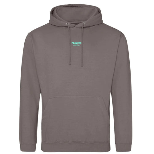 Custom Create Logo Essentials Men's Classic Staple Hoodie – close-up detail shot of the Custom Create Players Couture logo