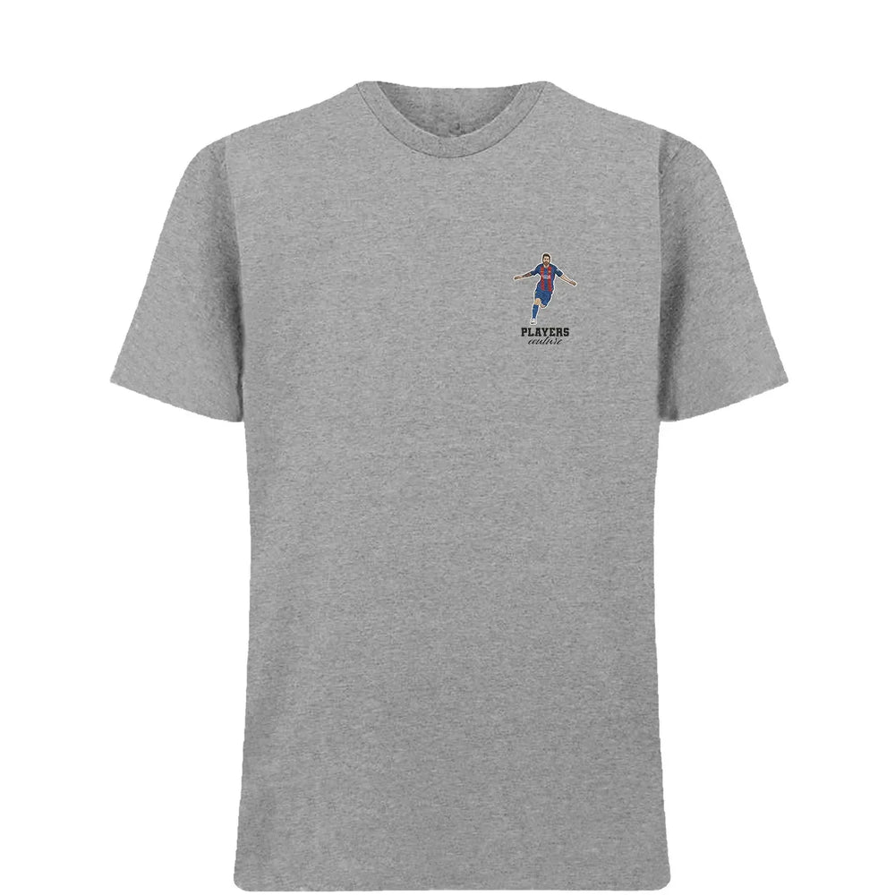 Lionel Messi Barcelona t-shirt – grey men's t-shirt featuring the Lionel Messi Barcelona Players Couture logo