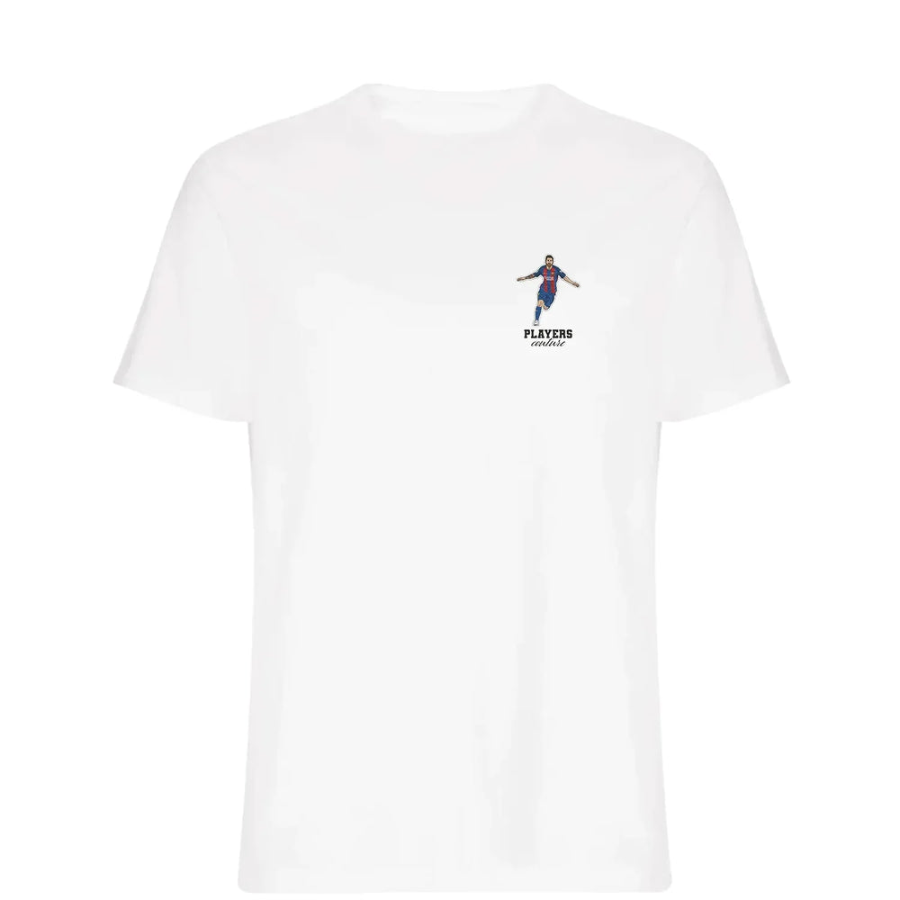Lionel Messi Barcelona t-shirt – white men's t-shirt featuring the Lionel Messi Barcelona Players Couture logo
