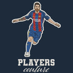 Lionel Messi Barcelona Badge Men's Hoodie – navy close-up detail shot of the Lionel Messi Players Couture logo design