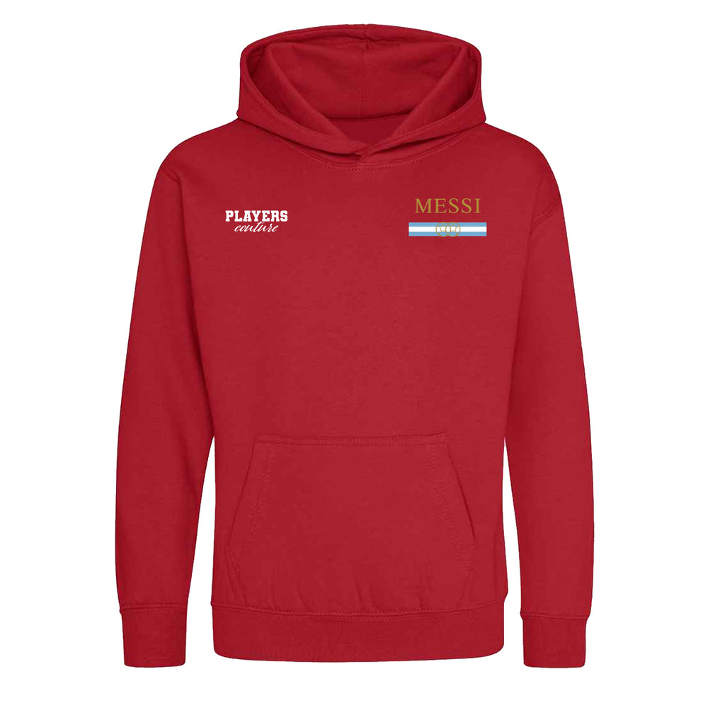 Lionel Messi Logo 3 Players Couture Kids Hoodie Red