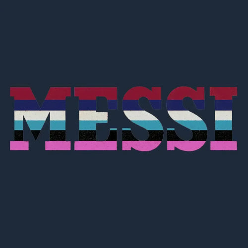 Lionel Messi Colours Logo Men's T-Shirt – navy close-up detail shot of the Lionel Messi Colours Players Couture logo design