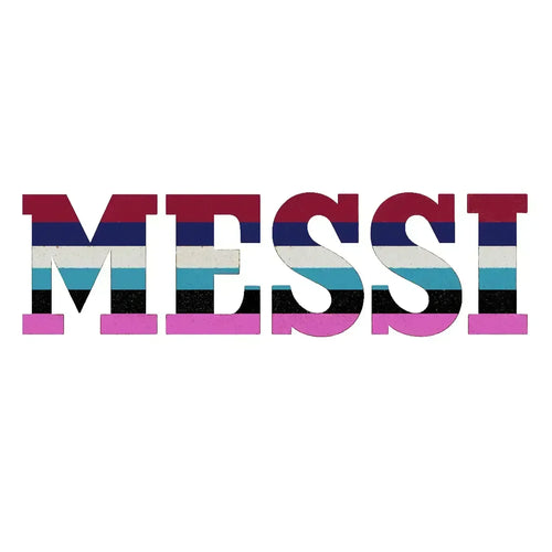 Lionel Messi Colours Logo Men's T-Shirt – white close-up detail shot of the Lionel Messi Colours Players Couture logo design