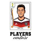 Mesut Ozil World Cup Sticker Men's T-Shirt – white close-up detail shot of the Mesut Ozil Players Couture logo design