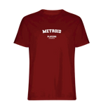 Metroid t-shirt – red men's t-shirt with white Metroid letters and Players Couture logo on the chest