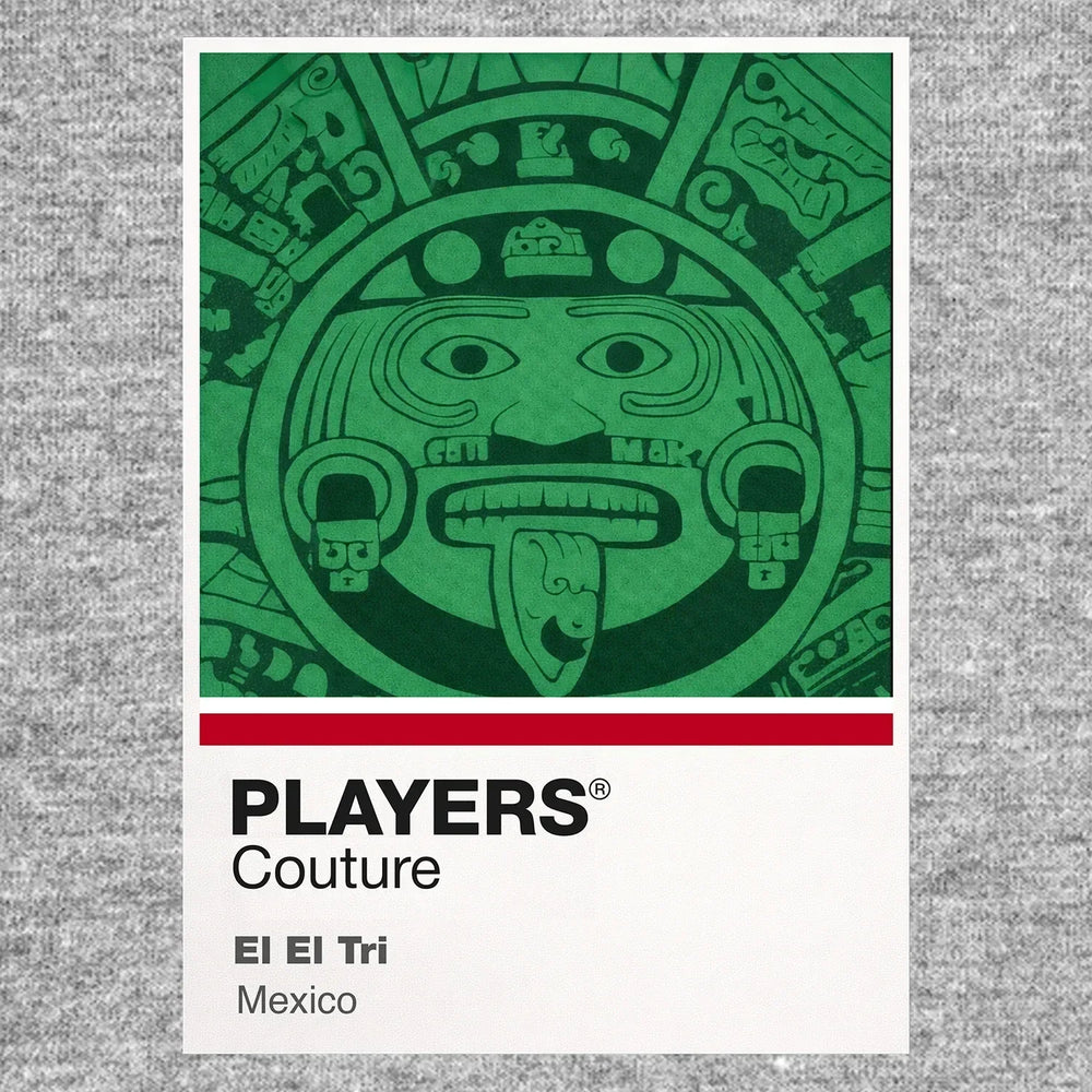 Mexico Classic Football Shirt Colours Frame Men's T-Shirt – grey close-up detail shot of the Mexico Players Couture logo