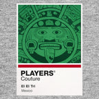 Mexico Classic Football Shirt Colours Frame Men's T-Shirt – grey close-up detail shot of the Mexico Players Couture logo