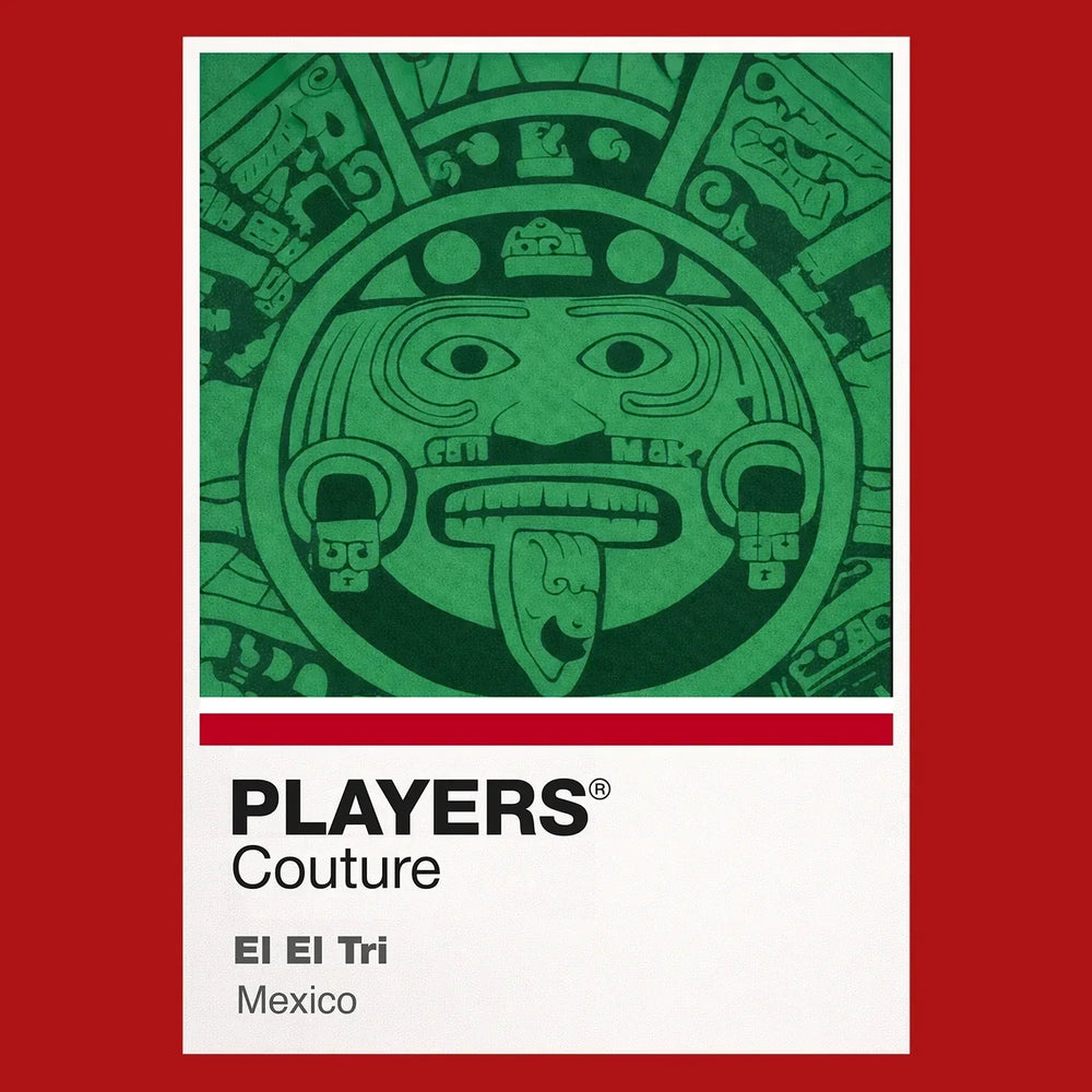 Mexico Classic Football Shirt Colours Frame Men's T-Shirt – red close-up detail shot of the Mexico Players Couture logo