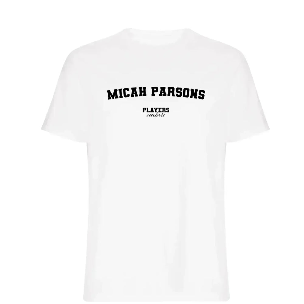 Micah Parsons t-shirt – white men's t-shirt with black Micah Parsons letters and Players Couture logo on the chest