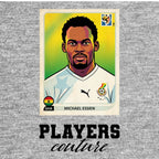 Michael Essien World Cup Sticker Men's T-Shirt – grey close-up detail shot of the Michael Essien World Cup Players Couture