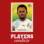 Michael Essien World Cup Sticker Men's T-Shirt – red close-up detail shot of the Michael Essien World Cup Players Couture