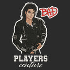 Michael Jackson Bad Badge Men's Hoodie – white close-up detail shot of the Michael Jackson Bad Players Couture logo design