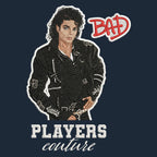 Michael Jackson Bad Badge Men's Hoodie – white close-up detail shot of the Michael Jackson Bad Players Couture logo design