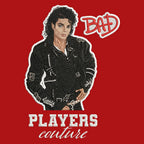 Michael Jackson Bad Badge Men's Hoodie – white close-up detail shot of the Michael Jackson Bad Players Couture logo design