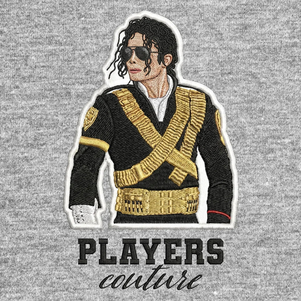 Michael Jackson Military Jacket Badge Men's Hoodie – black close-up detail shot of the Michael Jackson Military Jacket