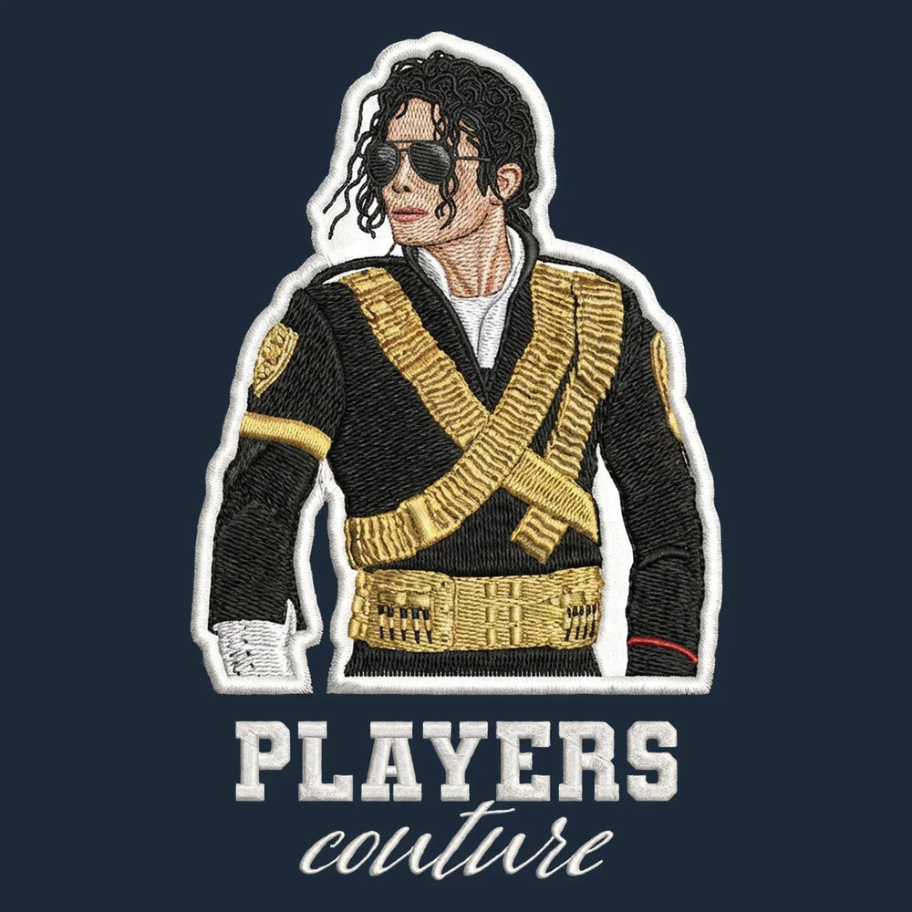 Michael Jackson Military Jacket Badge Men's Hoodie – white close-up detail shot of the Michael Jackson Military Jacket
