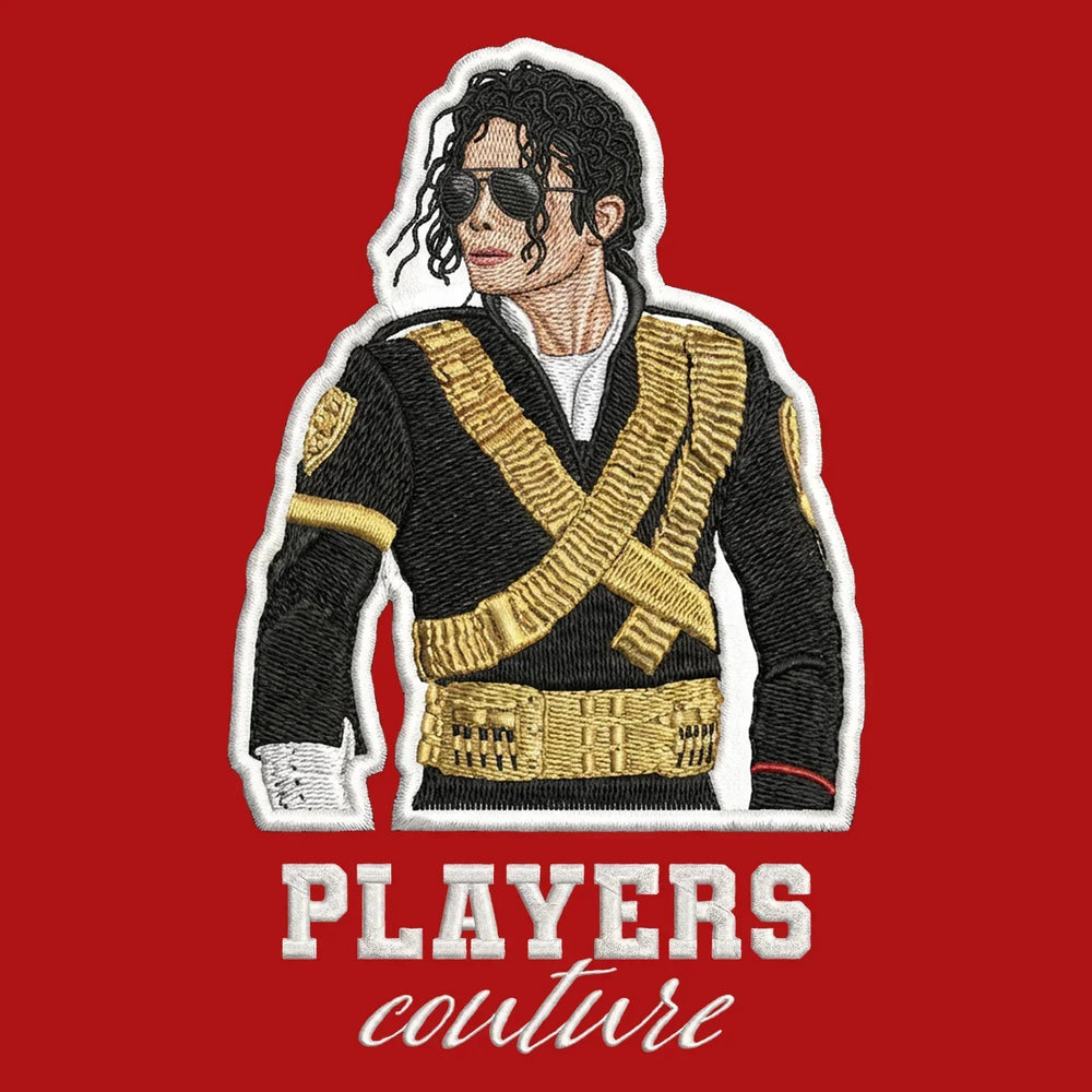 Michael Jackson Military Jacket Badge Men's Hoodie – white close-up detail shot of the Michael Jackson Military Jacket