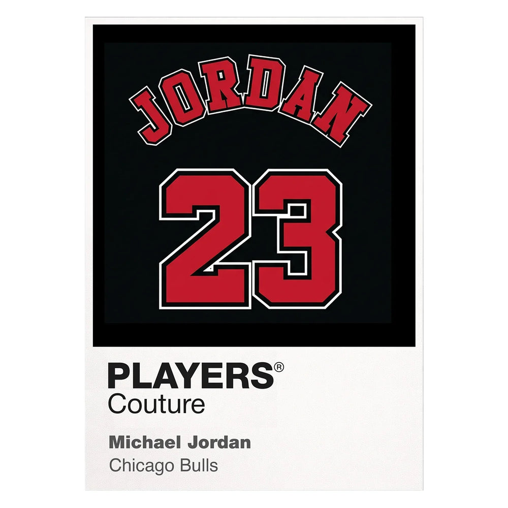 Michael Jordan 23 Black Jersey Frame Men's T-Shirt – black close-up detail shot of the Michael Jordan Players Couture logo