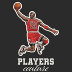 Michael Jordan Badge Men's Hoodie – black close-up detail shot of the Michael Jordan Players Couture logo design