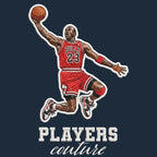 Michael Jordan Badge Men's Hoodie – navy close-up detail shot of the Michael Jordan Players Couture logo design