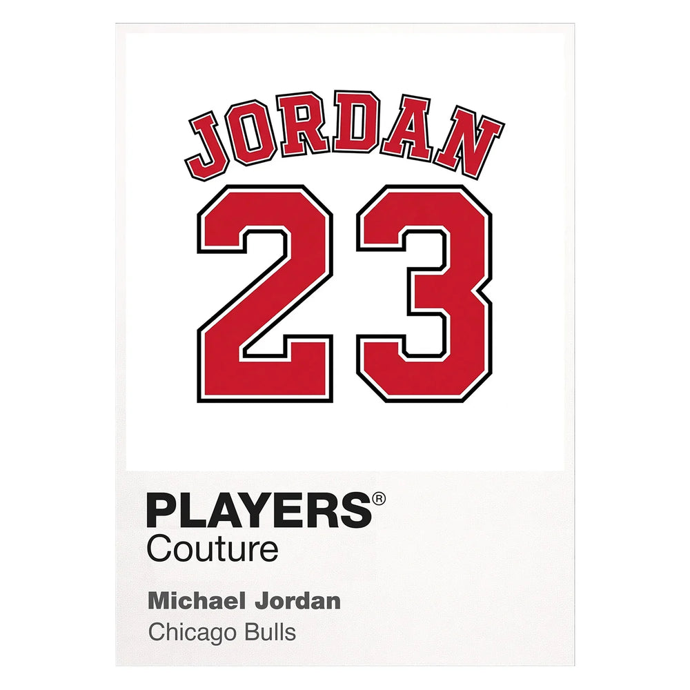 Michael Jordan 23 White Jersey Frame Men's T-Shirt – white close-up detail shot of the Michael Jordan Players Couture logo
