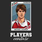 Michael Laudrup World Cup Sticker Men's T-Shirt – black close-up detail shot of the Michael Laudrup World Cup Players