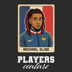 Michael Olise World Cup Sticker Men's T-Shirt – black close-up detail shot of the Michael Olise World Cup Players Couture