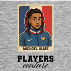 Michael Olise World Cup Sticker Men's T-Shirt – grey close-up detail shot of the Michael Olise World Cup Players Couture