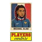 Michael Olise World Cup Sticker Men's T-Shirt – close-up detail shot of the Michael Olise World Cup Players Couture logo