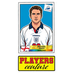 Michael Owen World Cup Sticker Men's T-Shirt – close-up detail shot of the Michael Owen World Cup Players Couture logo design
