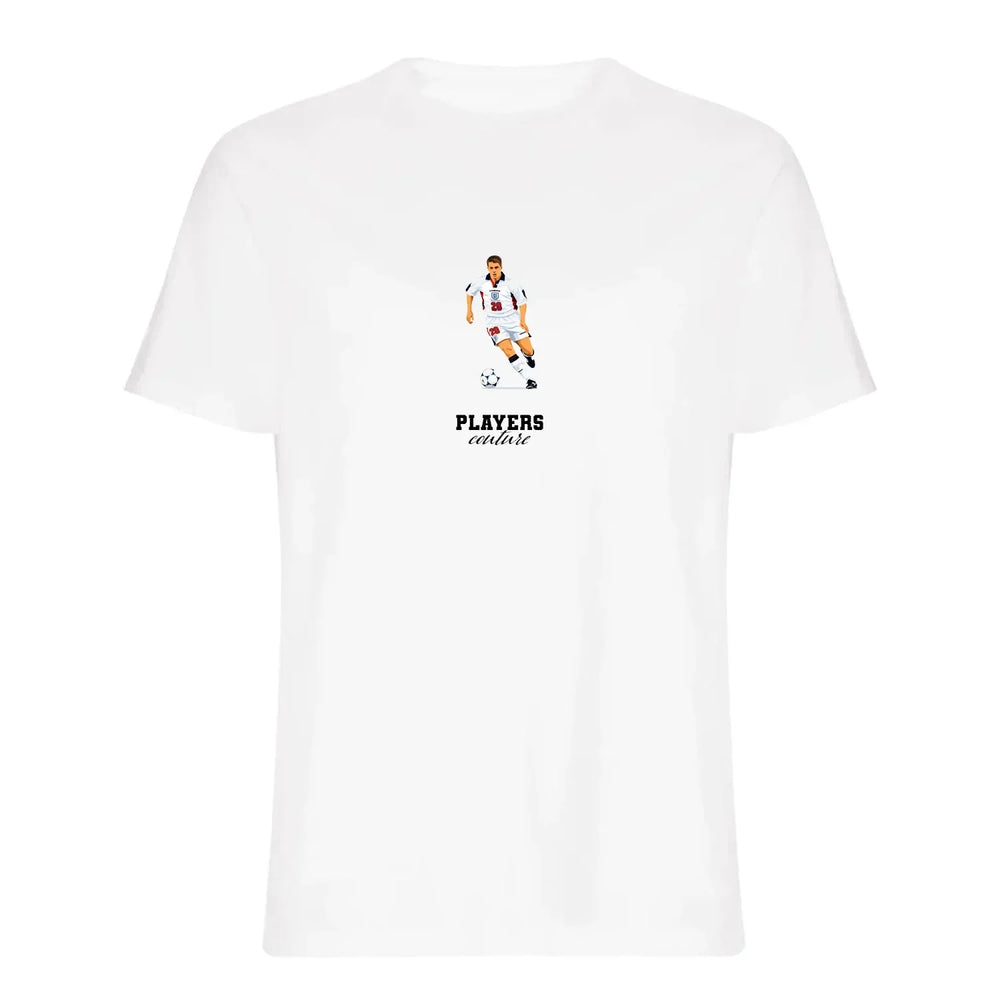 Michael Owen Icon t-shirt – white men's t-shirt with black Michael Owen Icon letters and Players Couture logo on the chest
