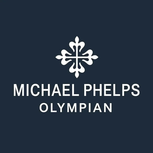 Michael Phelps Logo Men's T-Shirt – navy close-up detail shot of the Michael Phelps Players Couture logo design